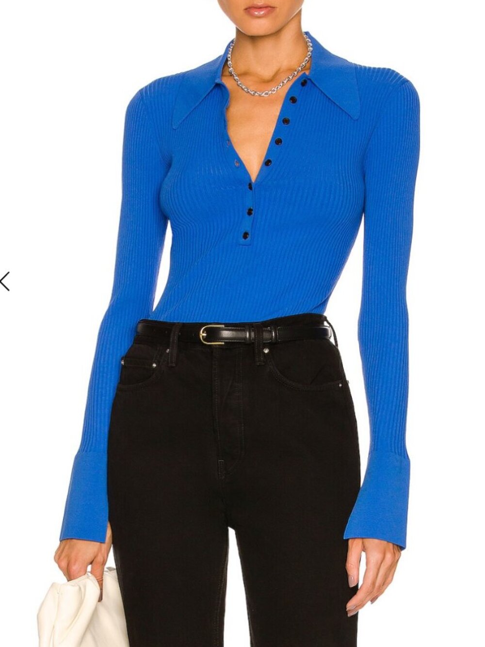 A.L.C. Eleanor Ribbed Polo Blue Sweater Small